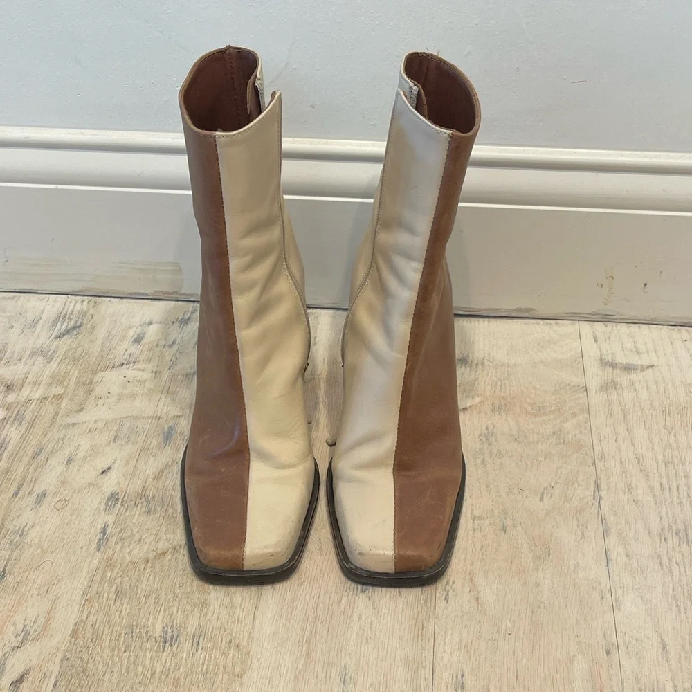 ALOHAS Cream and Brown Heeled Boots - Picture 2 of 10